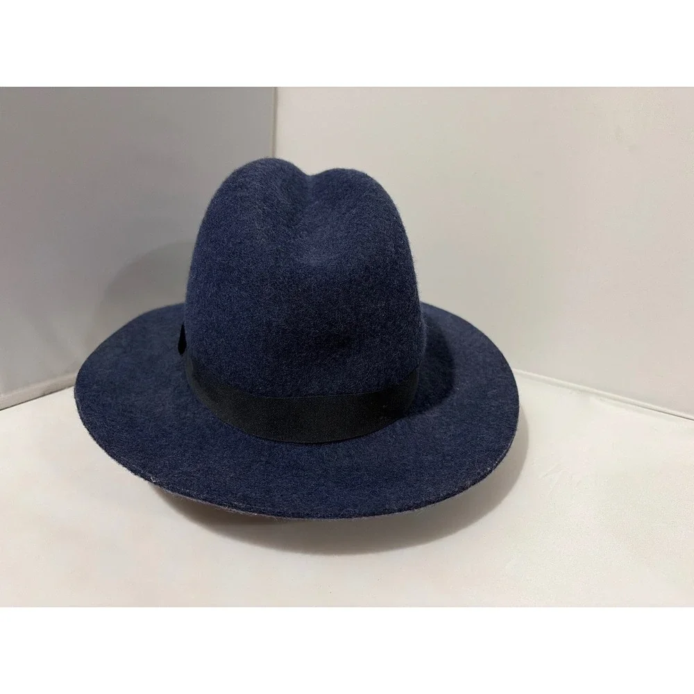 Banana Republic Navy Blue 100% Wool Wide Brim Fedora Hat  L/XL